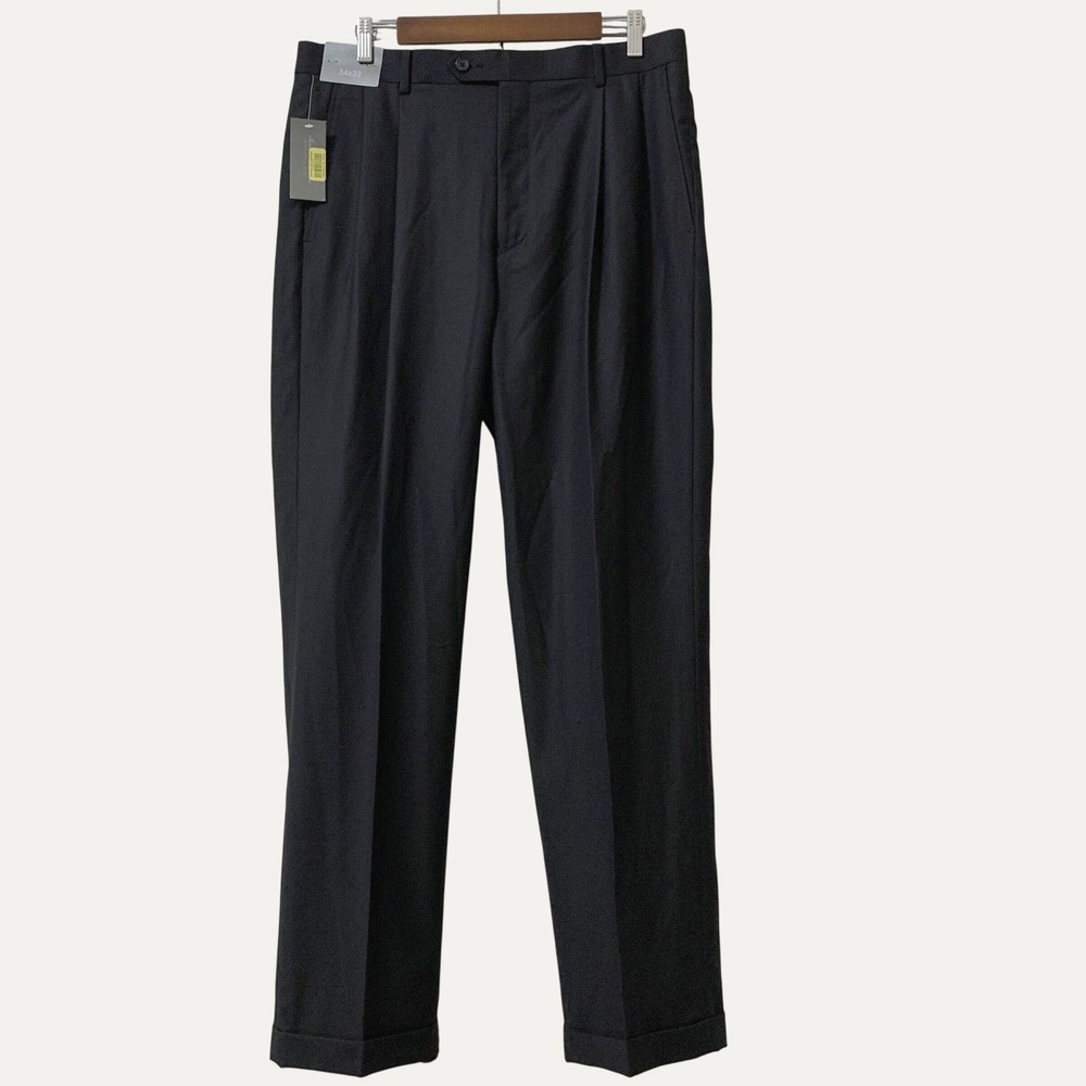 NWT Daniel Cremieux Signature Collection Dress Pants Men 34x32 Black Pleats Cuff
